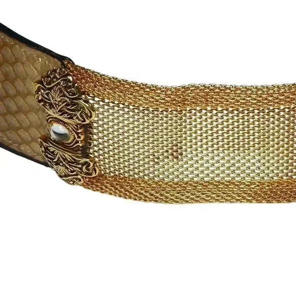 B.B. Simon Statement Belt Vintage 90s Leather & Metal Gold-Tone Mesh Size XL 34